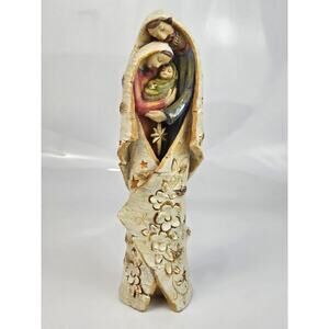 Nativity Jesus Family Carved Tree Bark Design‎ 10" Christmas